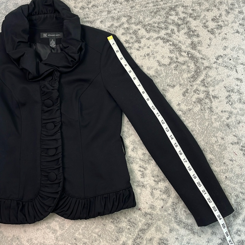 INC International Concepts BLACK RUFFLE COLLAR CARRER JACKET LINED SZ SMALL - Picture 12 of 14